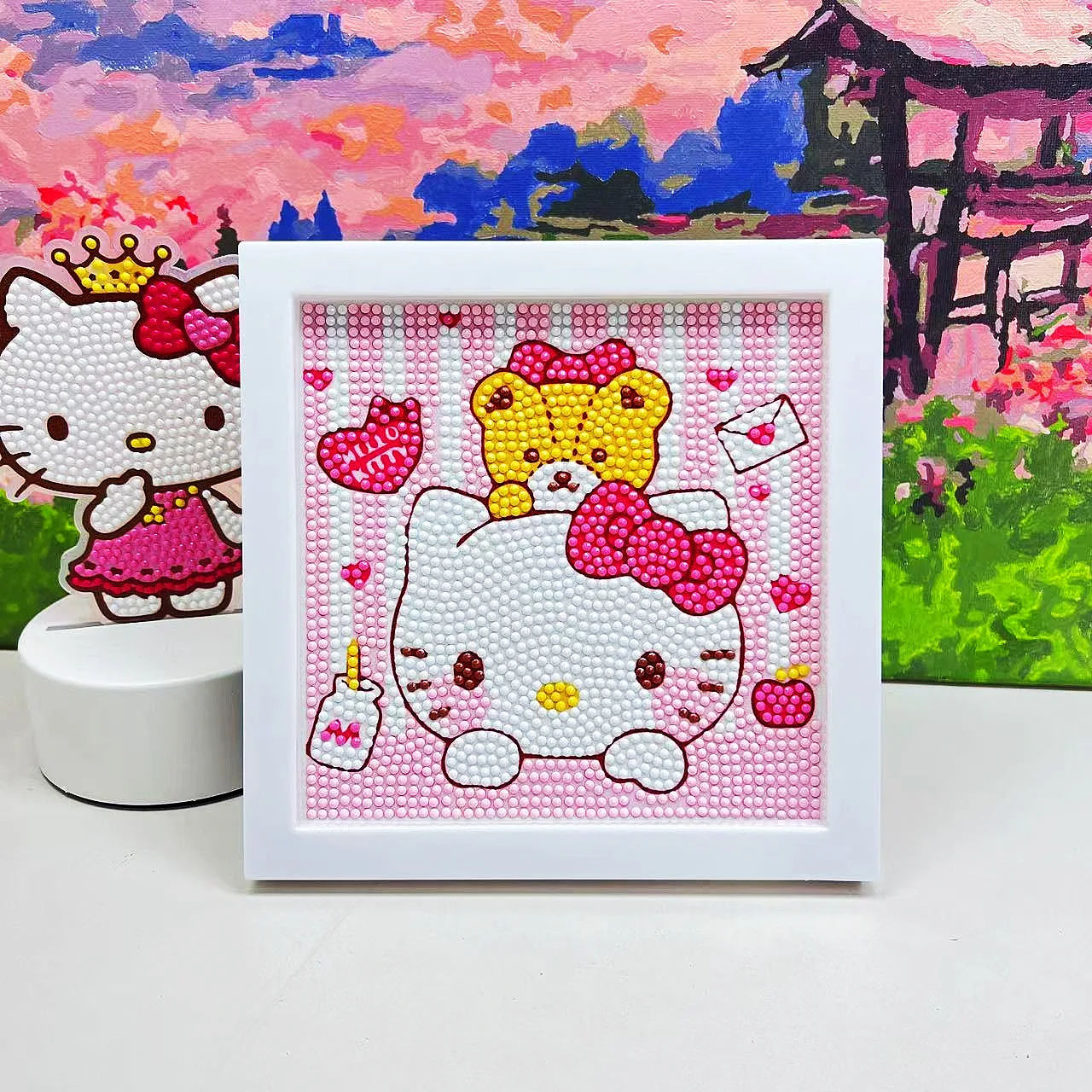 KT Cat Diamond Painting Children's Puzzle Point Diamond Toy DIY Diamond Sticker Picture Frame Decoration Painting