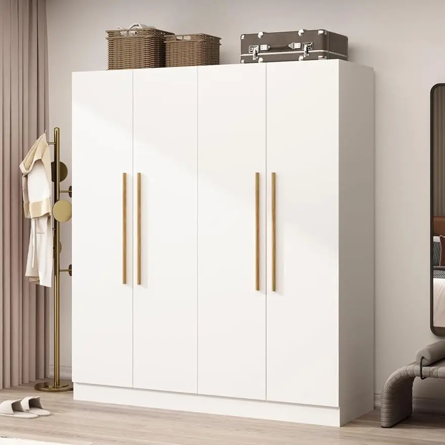 

Wardrobe Armoire Closet with Door, Wide Large Freestanding Armoire Wardrobe Cabinet with Shelves & 3 Hanging Rods