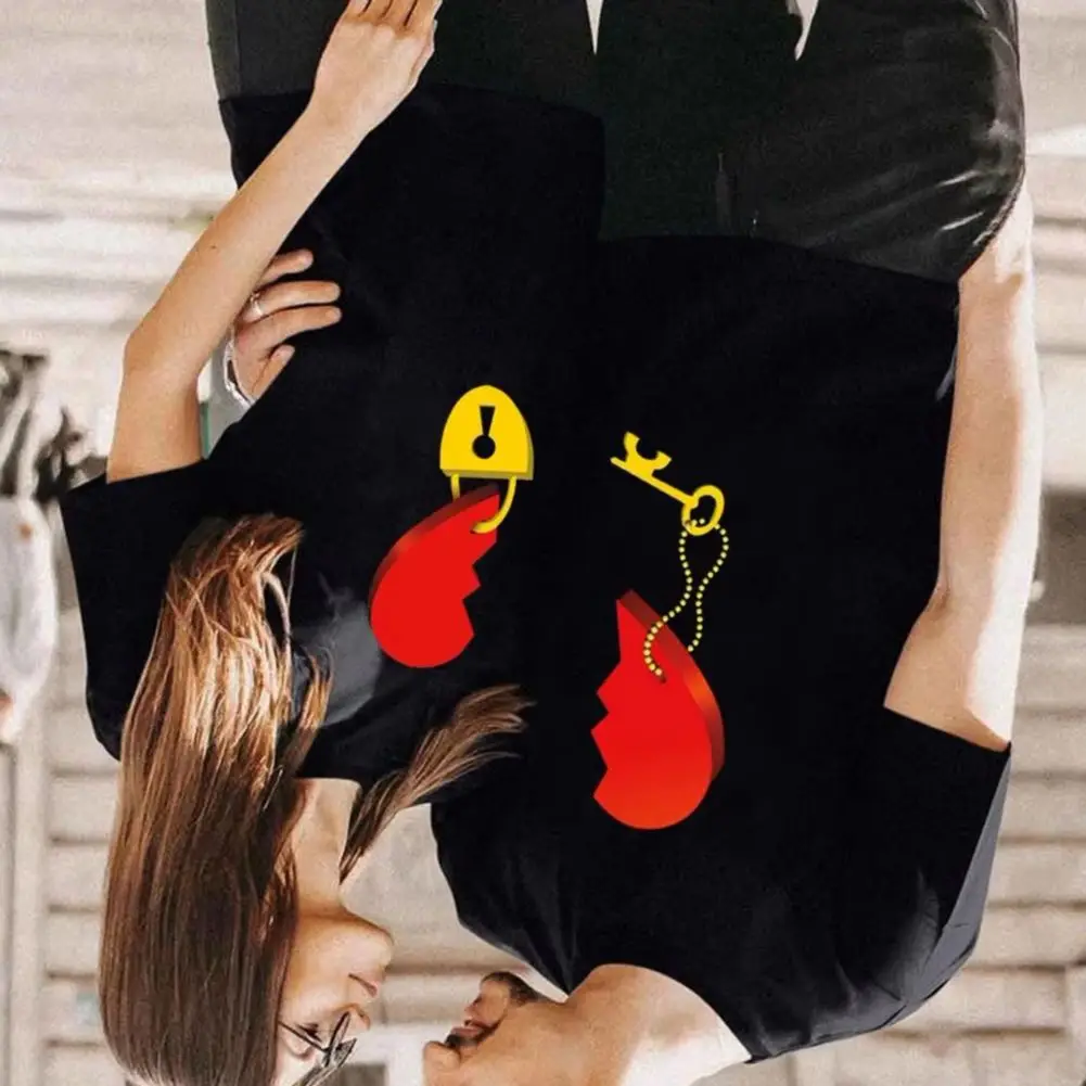 CoupleKey And Lock Women Men T-shirt summer Pullover Short Sleeves Crew Neck Loose His-and-hers Clothing Women Men T-shirt