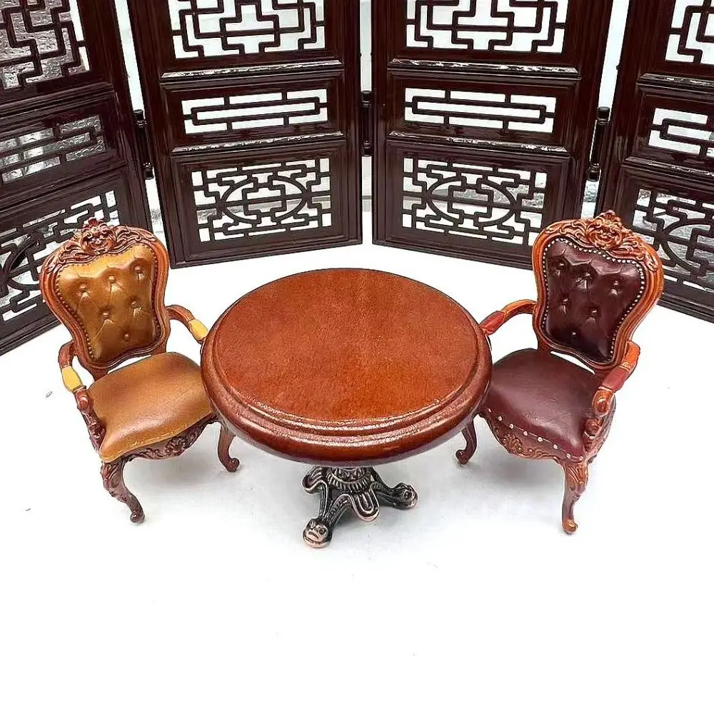 1/12 Mini Dollhouse Furniture Chairs Luxury European Vintage Dining Chair Simulated Miniatures Furniture Doll House Decor