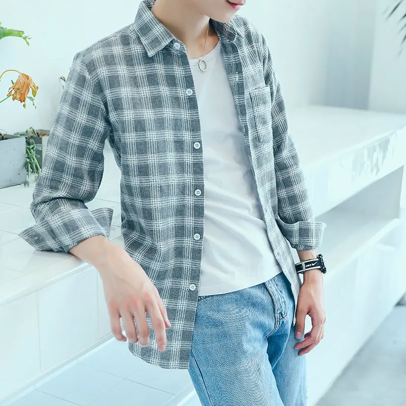 Men's Long Sleeve Thin Work Shirt Durable Wear Resistant Lightweight Summer Sun Protection Checkered Loose Fit Fashionable