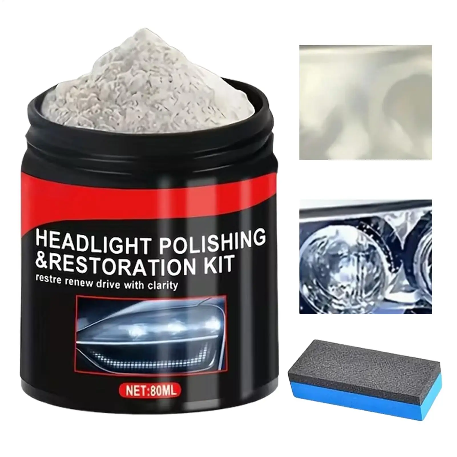 Multi Functional Glass Polishing Powder Headlight Restore Kit 80ml Glass Scratch Removal Polishing Powder Lamp Restoration Kit