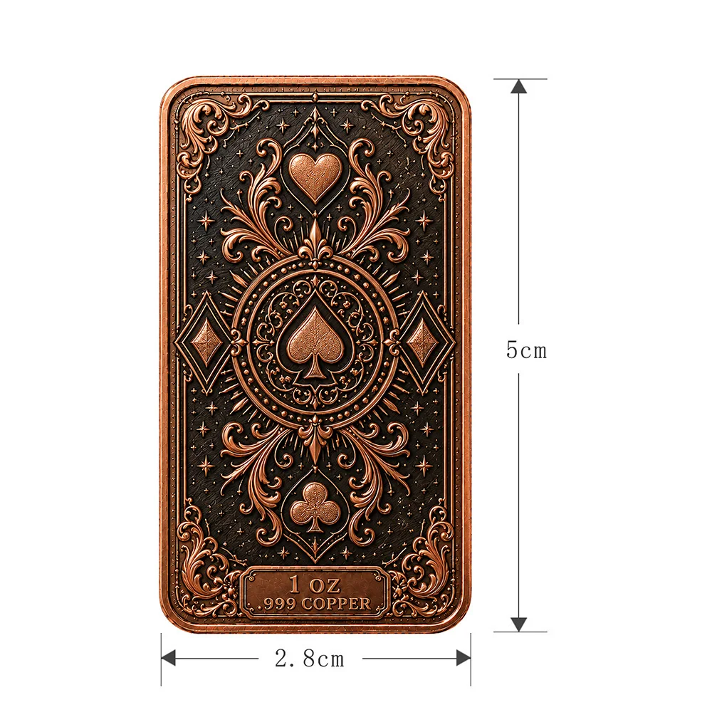1oz .999 Fine Copper Bar Poker Playing Card Joker Vintage Gothic Art Retro Design Metal Collectible Desk Decor Gift