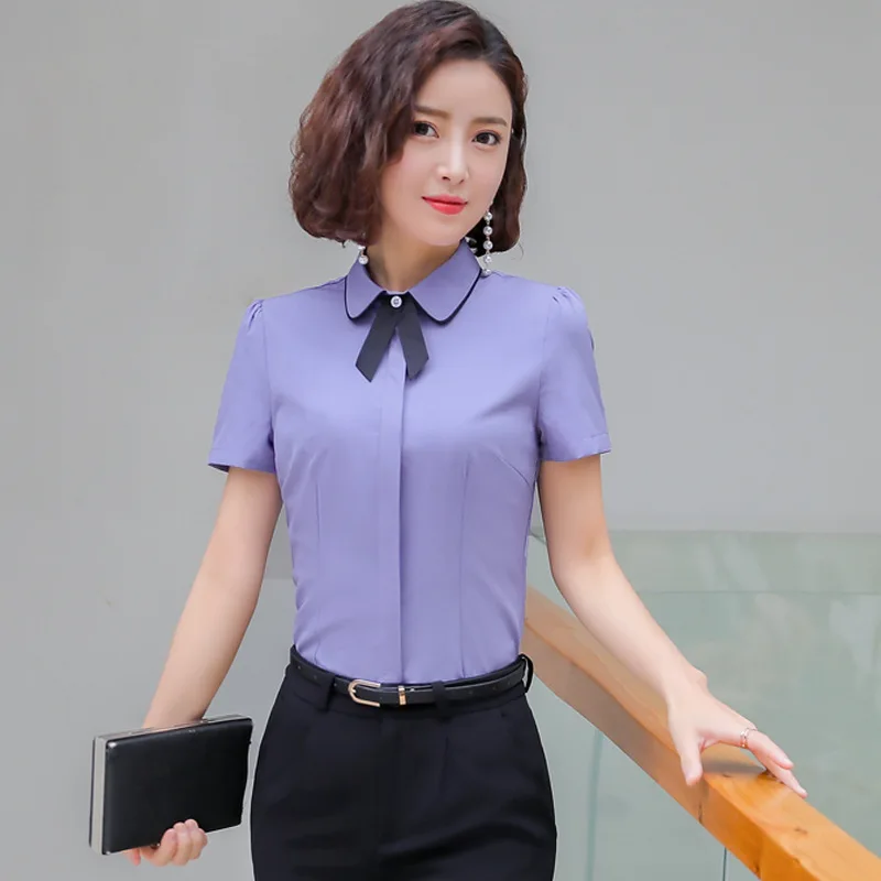 IZICFLY New Summer Style Blue Shirts For Women Elegant Fashion Interview OL Slim Top Blouses Formal Office Ladies Work Wear