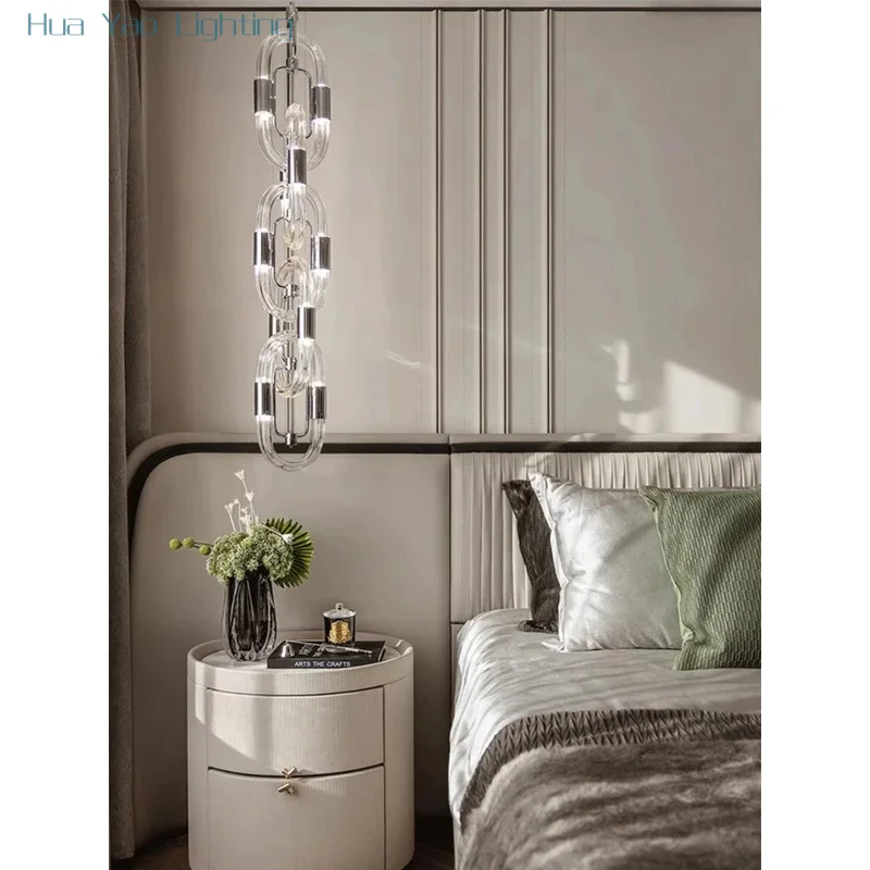Stil lux Pendant Lamp Trendy chain light Dimmable crystal lustre suspension Glass Light for Bedroom Bedside stairwell lighting