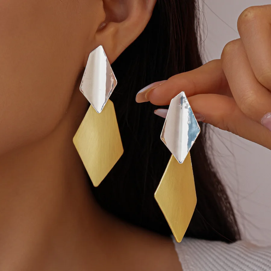 Rhombus brushed, earrings fashion high sense personality earrings temperament niche simple earrings women