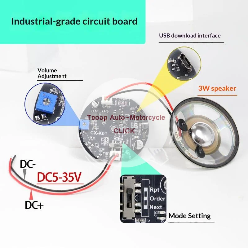 Voice Prompt MP3 Player Module Wide Voltage Range for Car Safety Alarm Access Control Lock Device