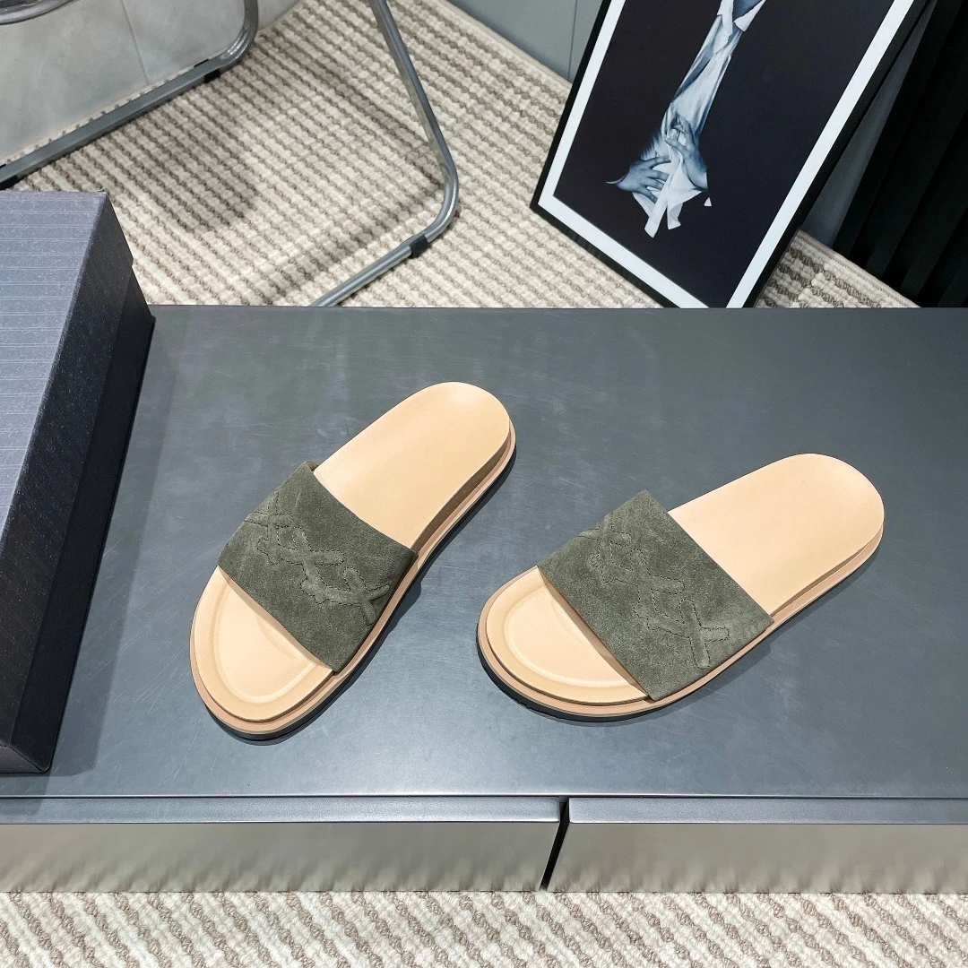 

Handmade Leather Slippers Luxury Brand Men's Shoes Suede Beach Garden Casual Shoes Fashion House Slippers Sandals Holiday Gifts