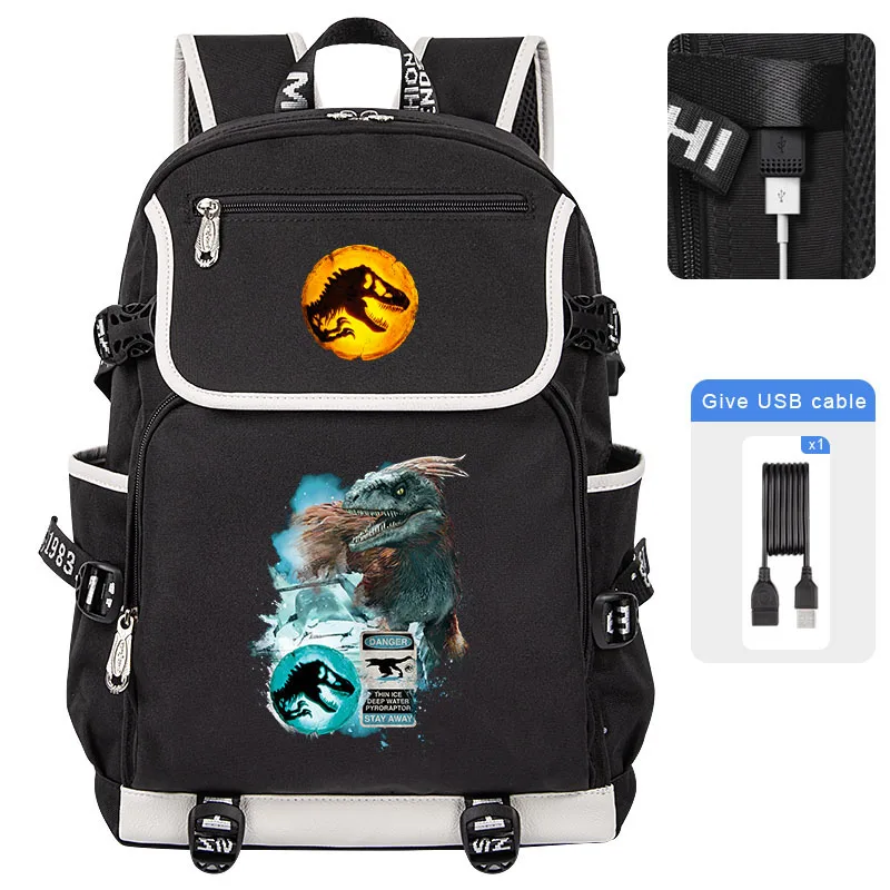 High quality Jurassic World Dominion Backpack Child Students School Bag USB Large Capacity Men Woman Laptop Shoulder Bag