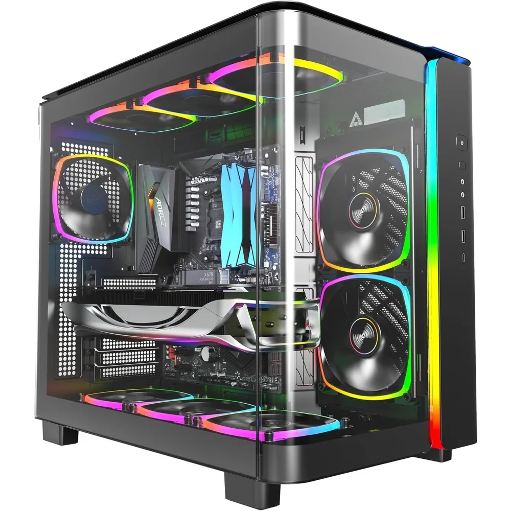 King 95 PRO Dual-Chamber ATX Mid-Tower PC Gaming Case, High-Airflow, Toolless Panels, Sturdy Curved Tempered Glass Front