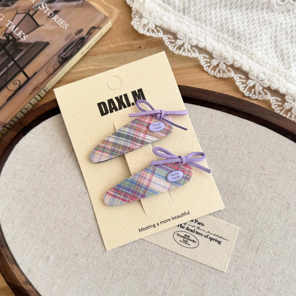 

Tartan Bow BB Clips Pink Purple Korean Lace Fabric Hair Clips for Girls Side Snap Clips Fresh Sweet Style