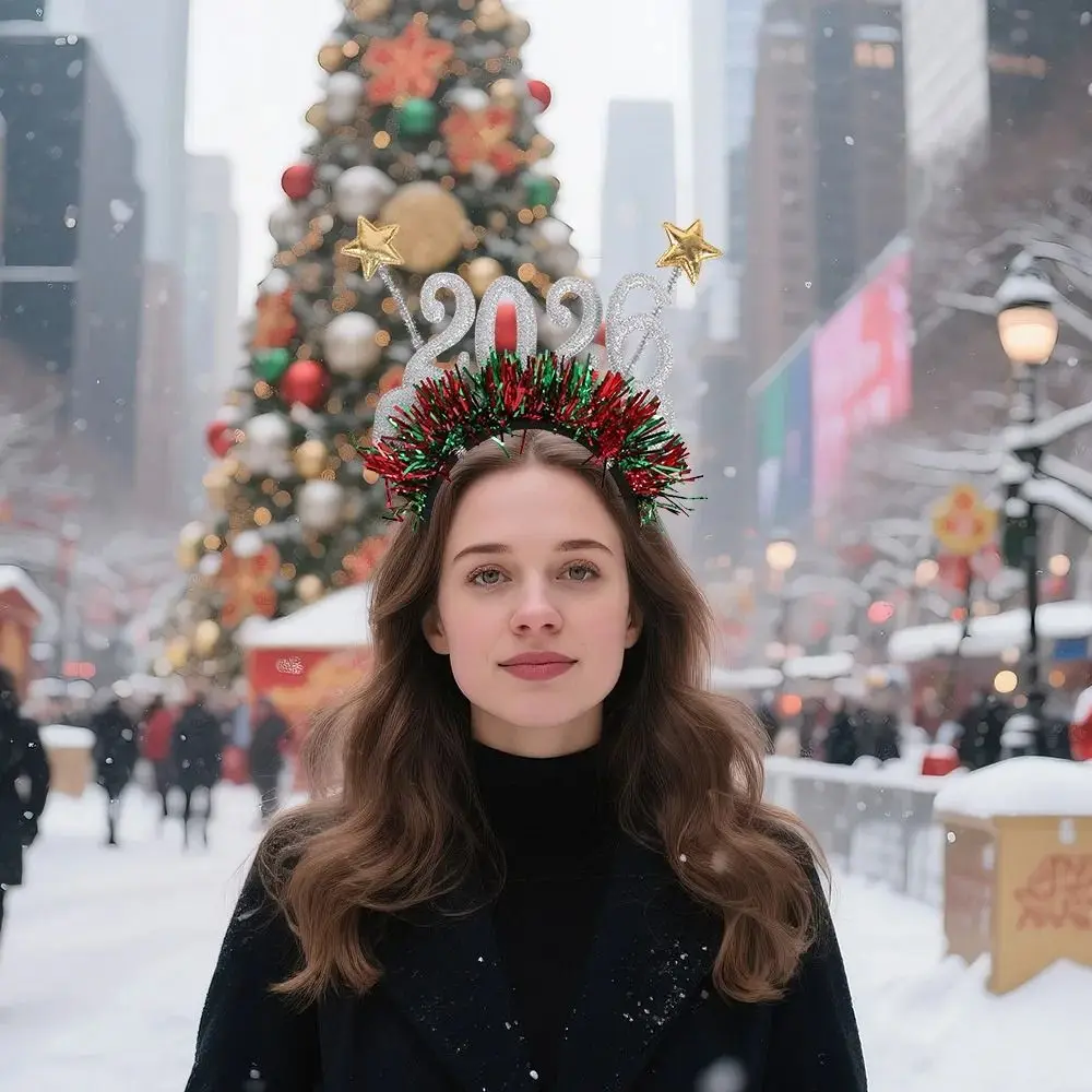 

Sequin 2026 Happy New Year Headband Sweet Cute New Year Decorative Glasses Creative Star Xmas Hair Band New Year Dress Up