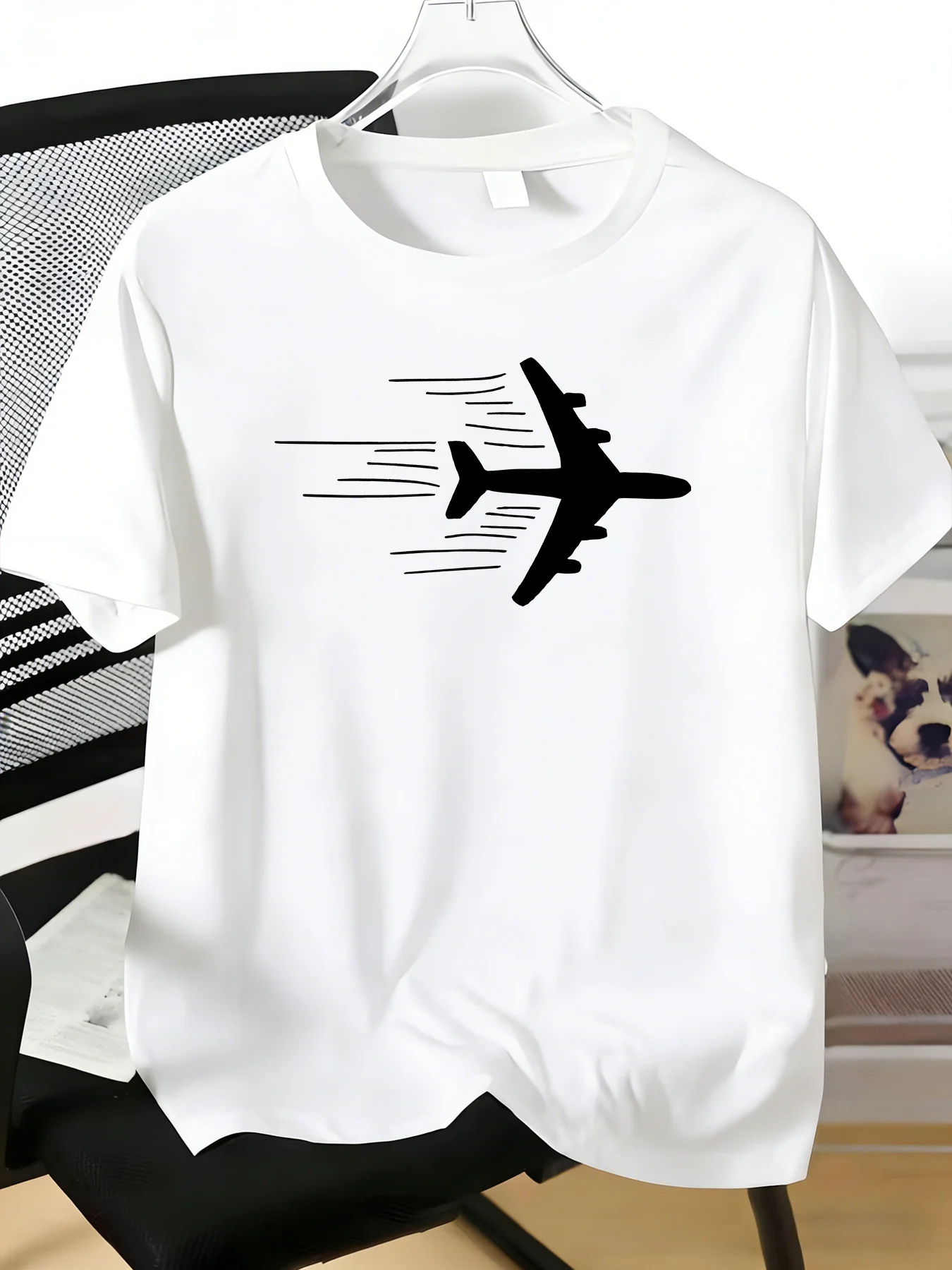 Mens Dynamic Speed Line Airplane Graphic Crew Neck Short Sleeve Tee Aviation Fan Travel Lover Light Soft Summer Casual Basic Top