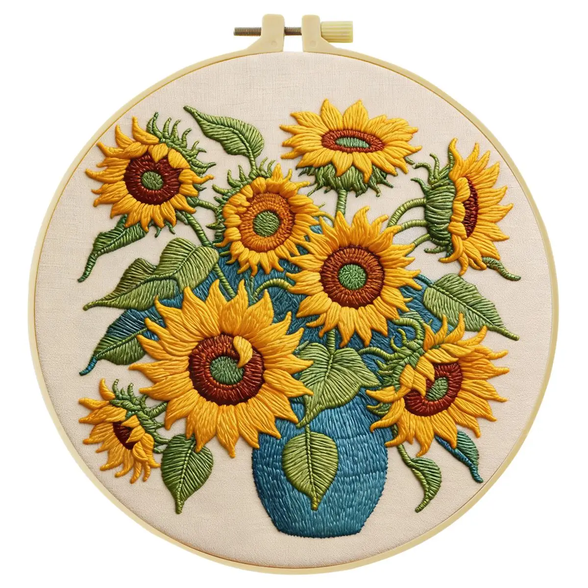 1 Stück 20X20CM/15X15CM 7,87/6,3 Zoll Sonnenblumen-Vase Stickerei-Starter-Kit DIY-Kit DIY-Stickerei-Set Handarbeiten Heimdekoration – Detail 3