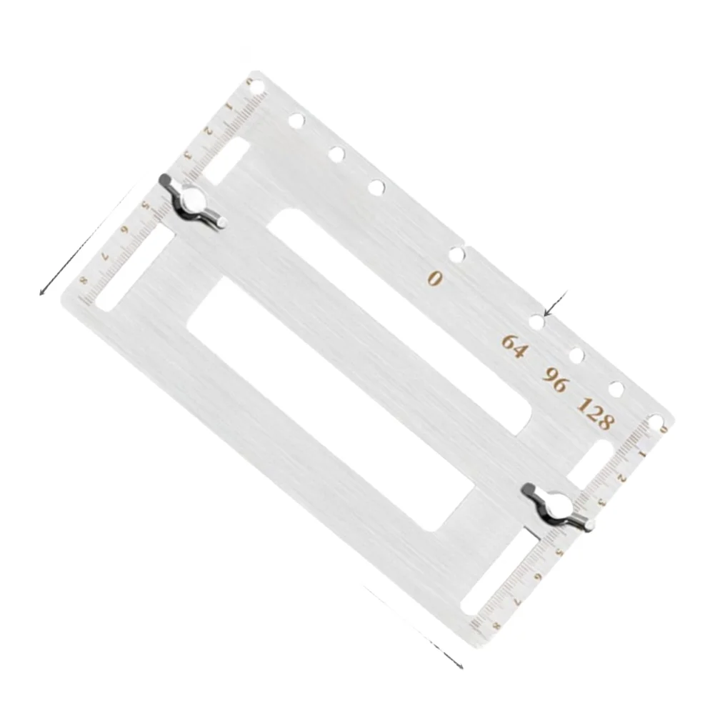 Stainless Steel Hole Positioning Tool for Cabinet Hardware Installation Featuring Engraved Markings and Secure Lock System