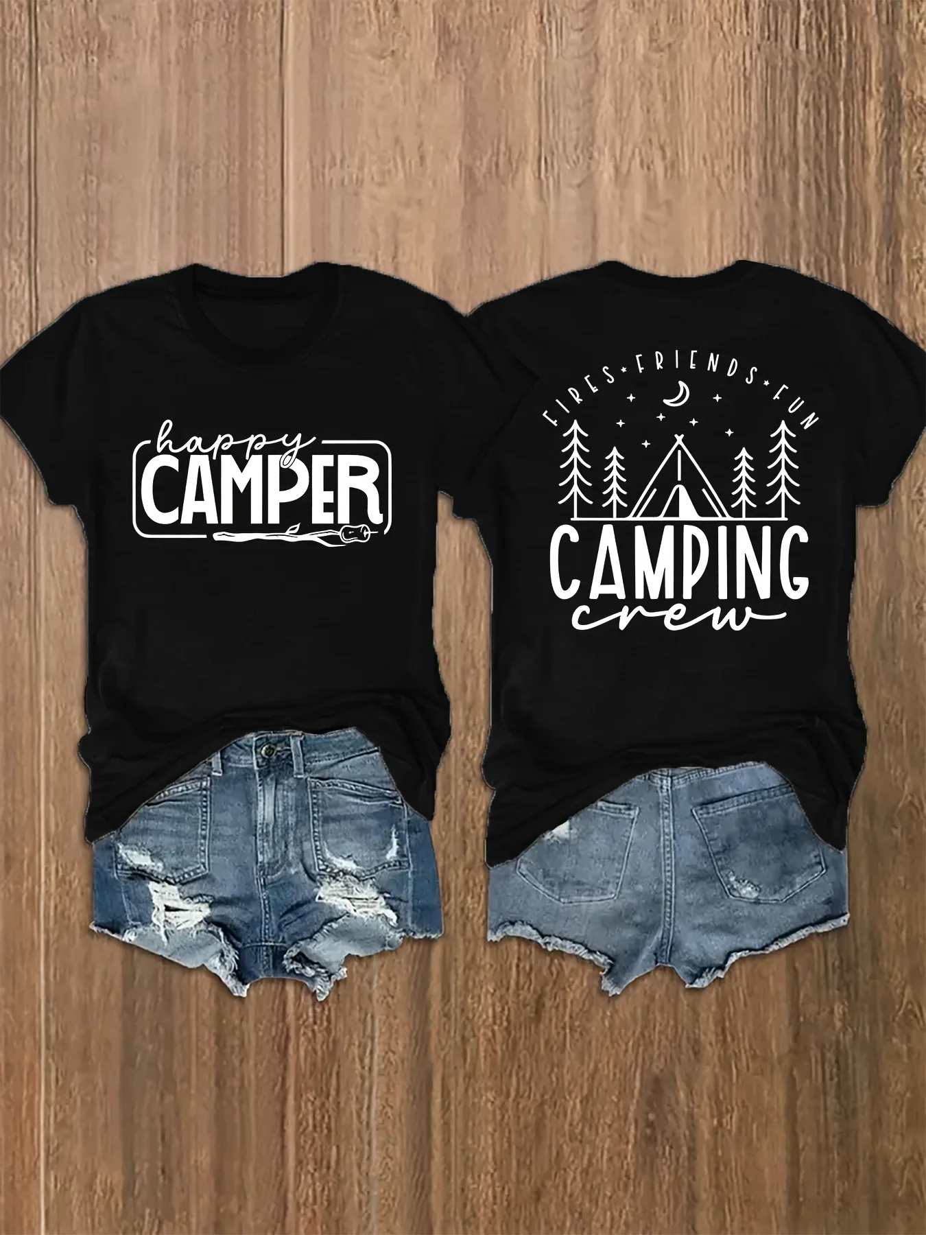 Danqiyoyo Happy Camper Print Short Sleeved Round Neck Y2k Tshirt women Clothing New in Top & Tees T-shirt 27036