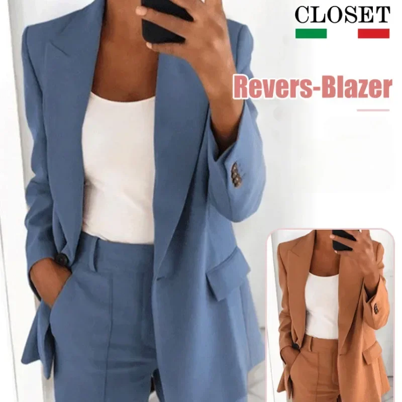 Blazer temperamento Cardigan sottile con risvolto alla moda per donna giacca elegante cappotto primavera autunno tinta unita