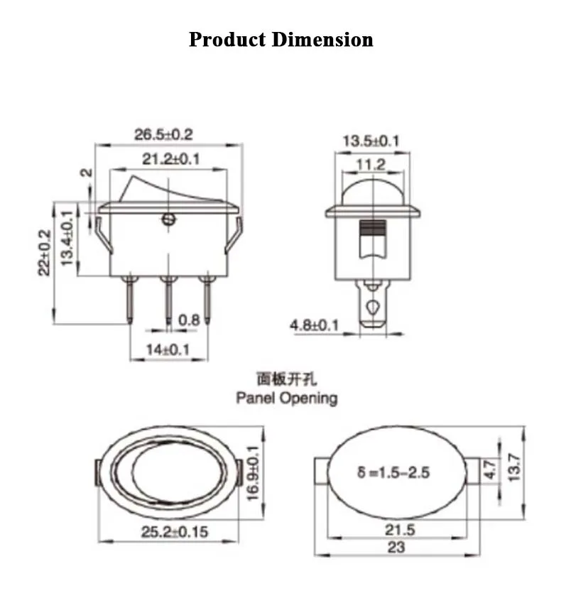 Uniteelec KCD1 5 Cái/lốc Đính Đá Công Tắc Đỏ/Đen Ánh Sáng 3/2 Chân 6A 250V/10A 125V Cho xe Sửa Đổi, thiết Bị Gia Dụng