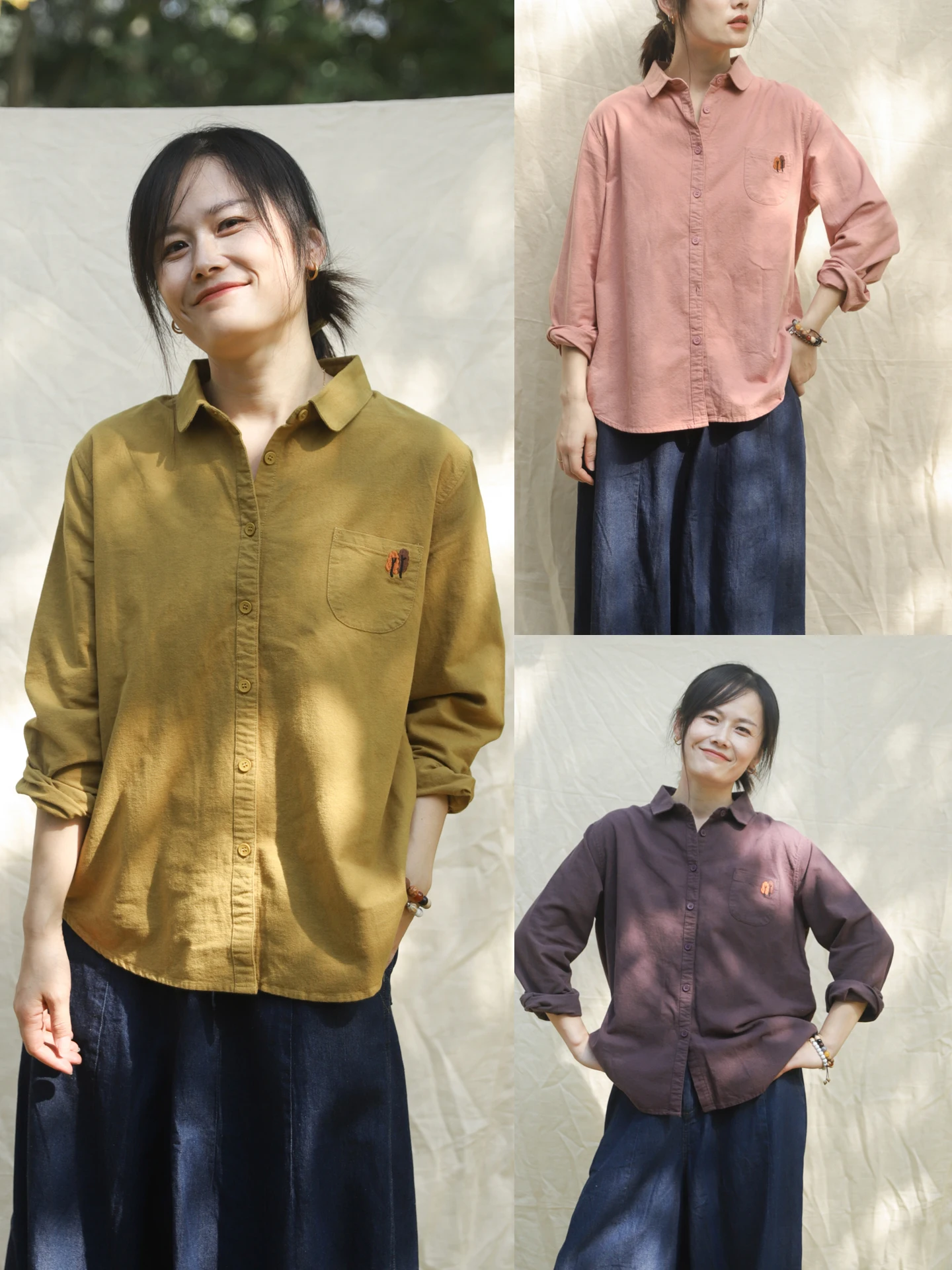 

Женская рубашка Autumn Valley из чистого хлопка с вышивкой, повседневная, с длинным рукавом, свободного кроя, универсальный дышащий утепленный топ