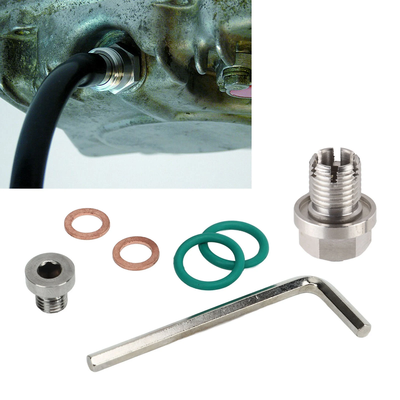 Piggyback قابس التصريف الفولاذ المقاوم للصدأ الذاتي التنصت النفط عموم الموضوع إصلاح أطقم مع عرافة وجع يا حلقة طوقا M14.1-1.5x15mm