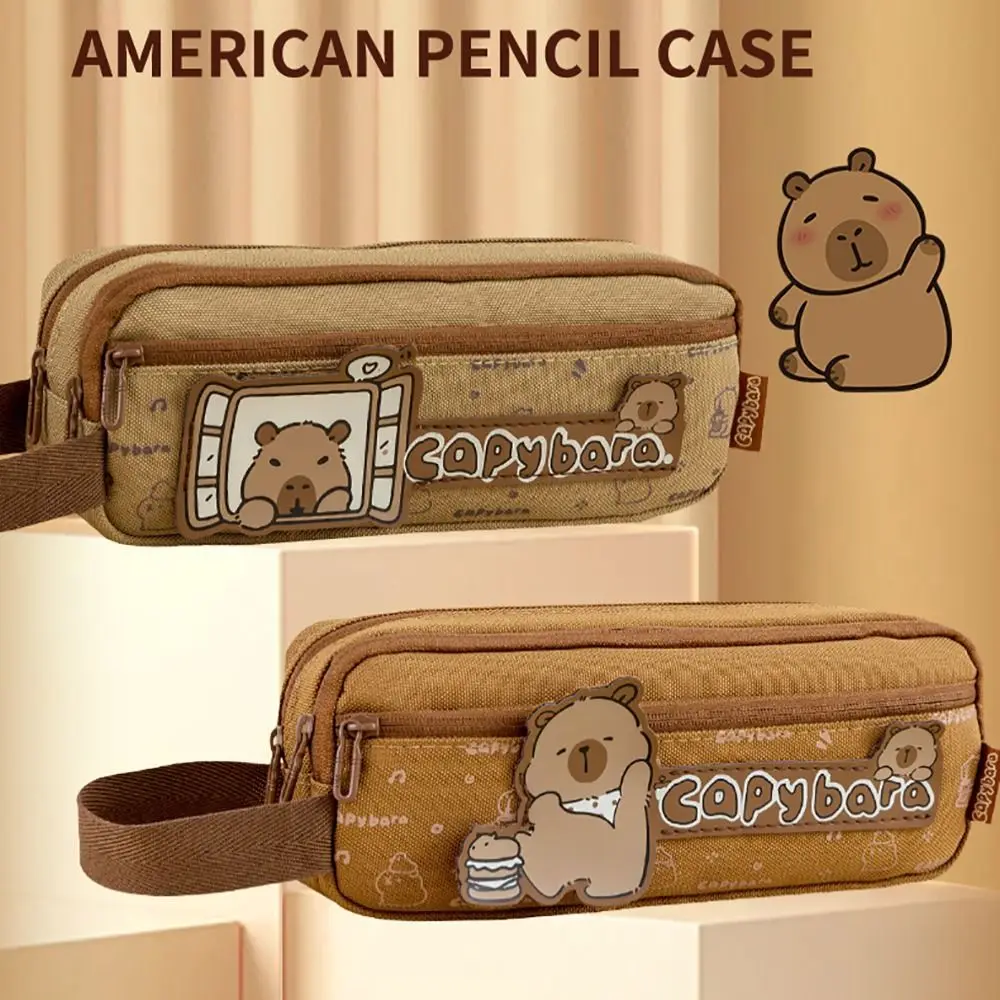 New Multi-layer Capybara Pen Bag Multifunctional Cartoon Stationery Bag Large Capacity Pencil Case Student