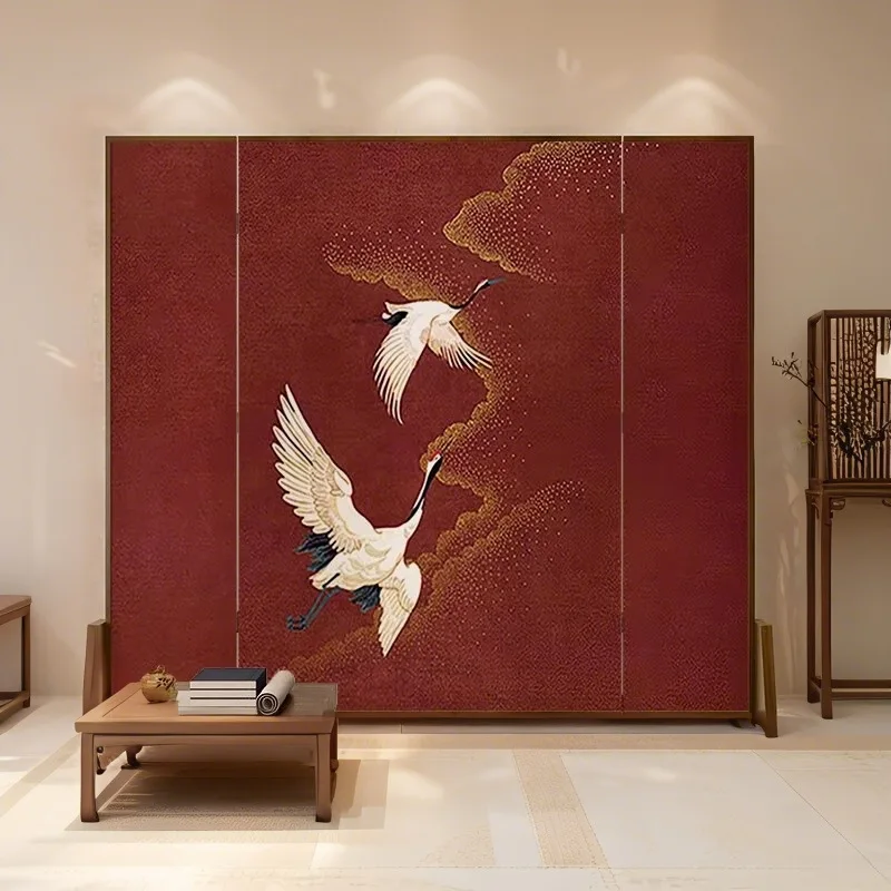 New Chinese modern background decoration screen partition hotel restaurant private room cover foldable mobile solid wood seat sc