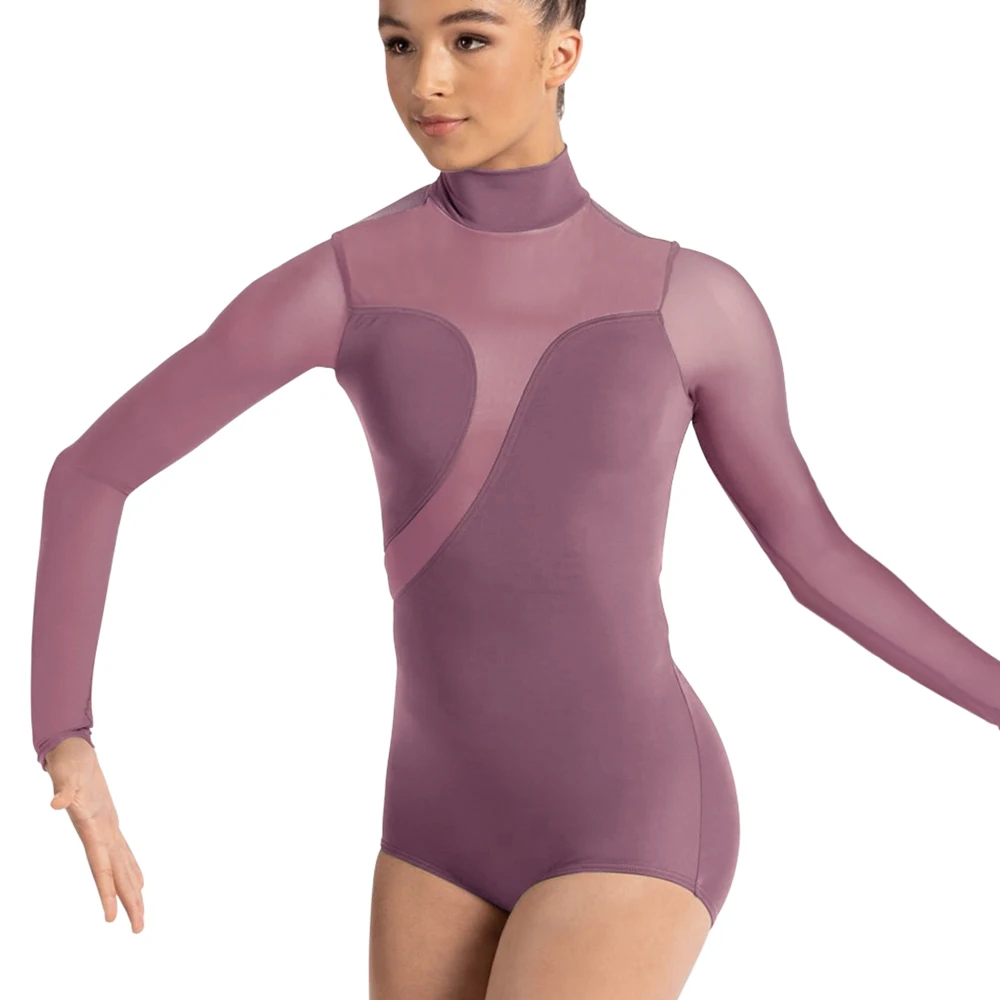 Splice Leotards for Girl Women Half Hight Neck Long Sleeves Modren Lyrical Dance Costume Contemporary Ballet Stage Dance Oufits