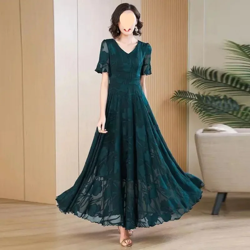 Spring Long Flying Sleeve Slim Zipper Chiffon Dress Formal Occasion Dresses For Women 2024 New Casual Clothes For Women Summer