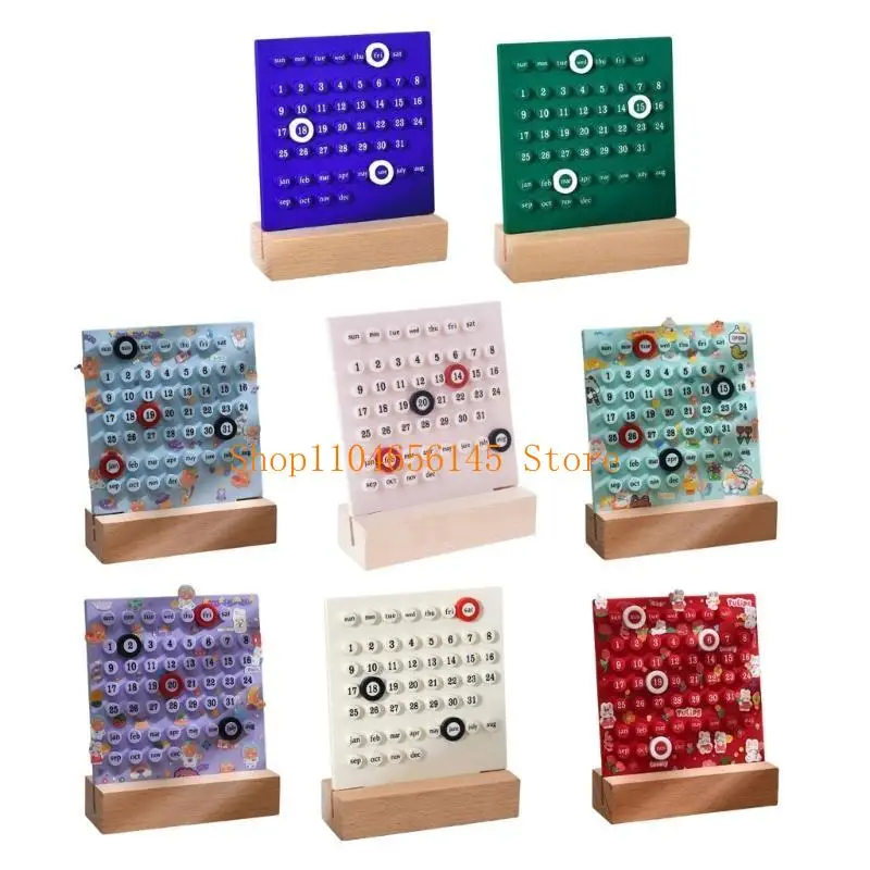 5Asd Desktop Calendario permanente con calendario madera ABS Calendario cuenta regresiva permanente con 3 anillos para