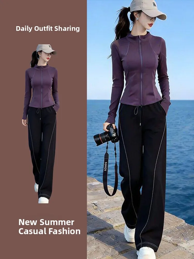 

Women's Sportswear Set 2026 New Style Spring Fashion Slimming Top Running Two-Piece Set High Waist Long Pants Shirt
