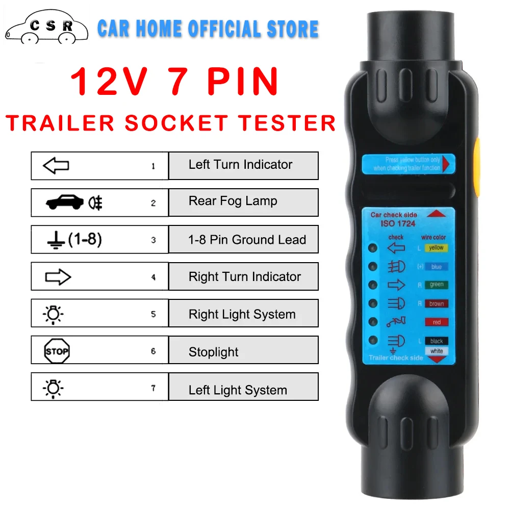 

12v 7 Pin Trailer Socket Tester Car Towing Light Tester Trailer Bar Tester Plug Connection Tow Wiring Towing Light Circuit R7q4