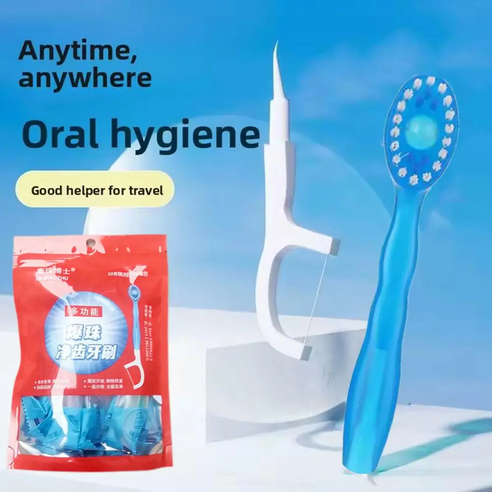 Disposable Portable Travel Bursting Bead Toothbrush 10PCS Individually Wrapped Prepasted Mint Teeth Cleaning Brushes
