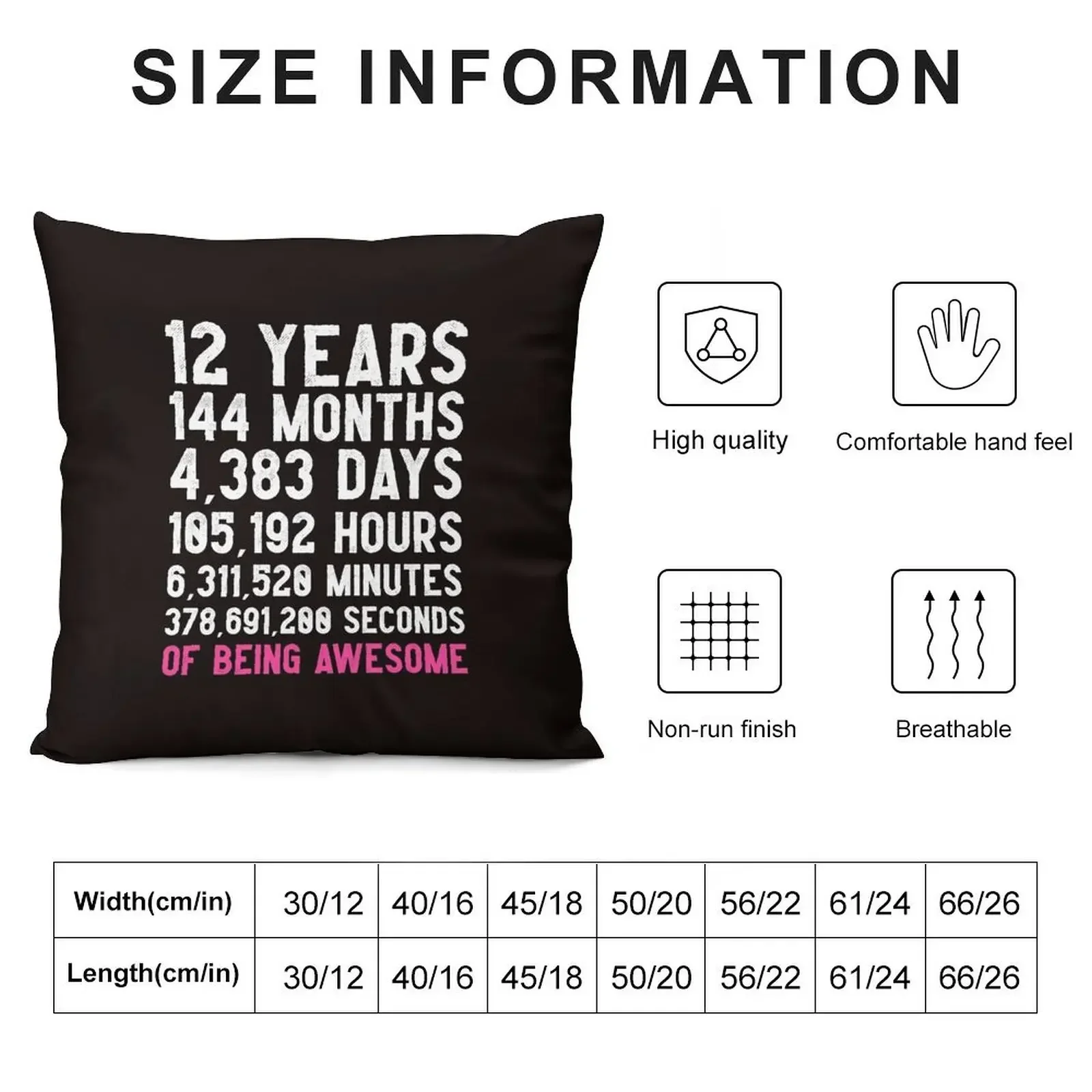 Girls 12th Birthday Countdown T-Shirt Funny Gift Birthday Gift 12 Year Old Girls Happy Birthday 12 Years Old Gift f Throw Pillow