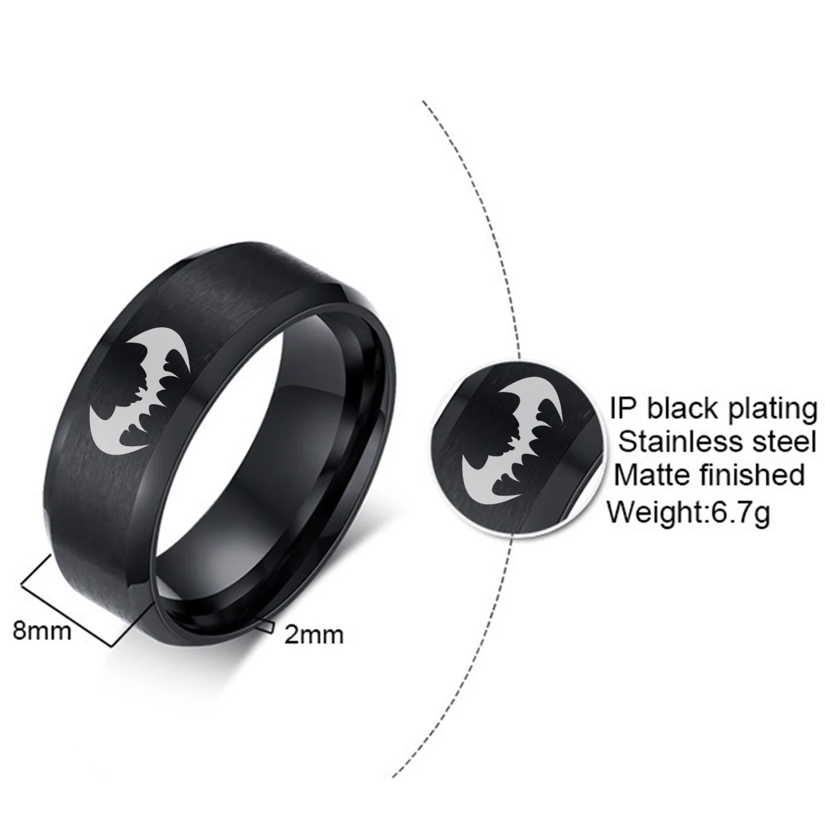 Black Vintage Bat Punk Gothic Ring Men\'s and Women\'s Animal Stainless Steel Ring Witch Halloween Party Ghost Jewelry Accessories