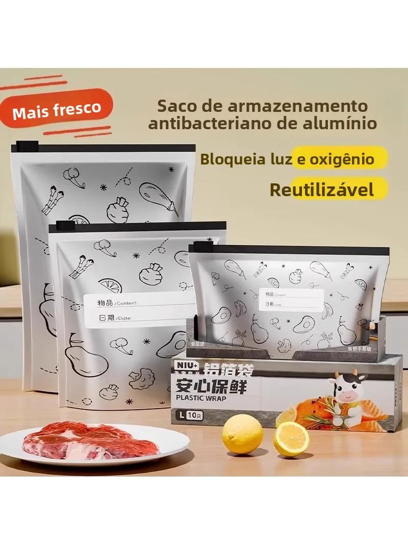 厚手アルミ箔ジッパー保存袋-食品グレード冷凍バッグ-家庭用冷蔵庫専用保存ポーチ