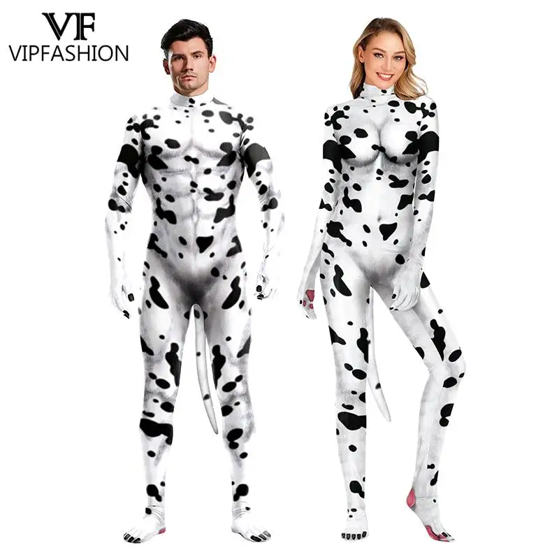 VIP FASHION Halloween Carnival stampa 3D Huskies costumi Cosplay animali Petsuit Catsuit Full Cover Zentai body con coda