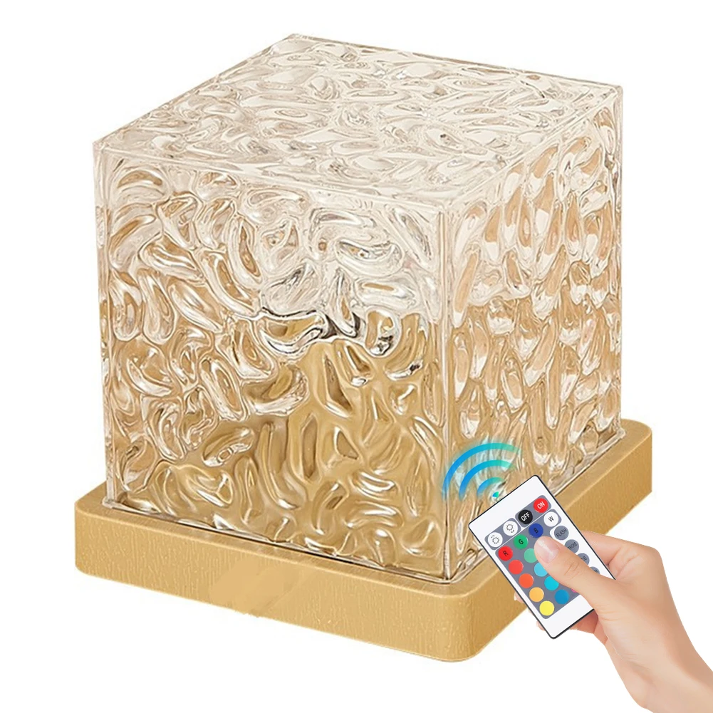 Water Ripple Cube Night Light 16 Colors Crystal LED Table Lamp Remote Control Water Ripple Cube Colorful Night Light Home Decor