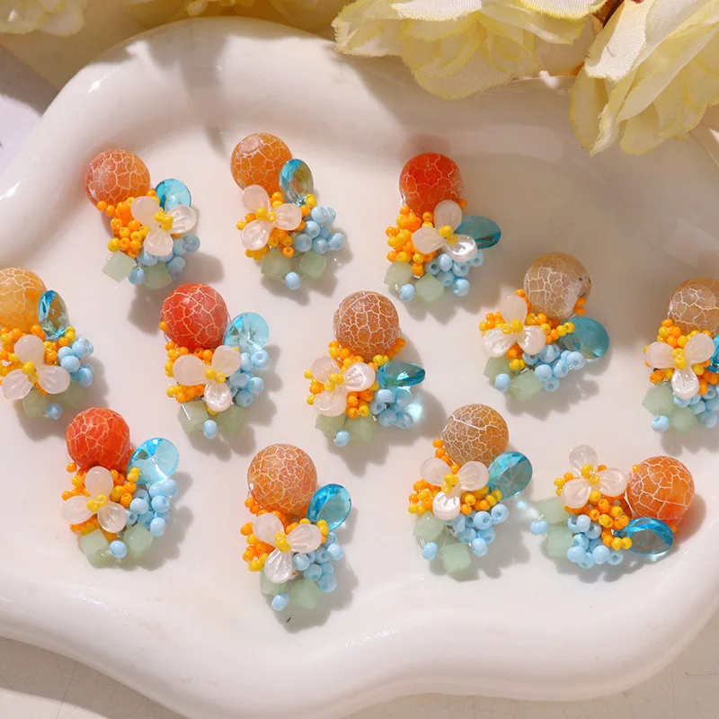 Shoe Charms 1 Piece Transparent Crystal Dopamine Sunset Sea Orange Beaded Flower DIY Resort Jelly Clog Accessory Korean Princess