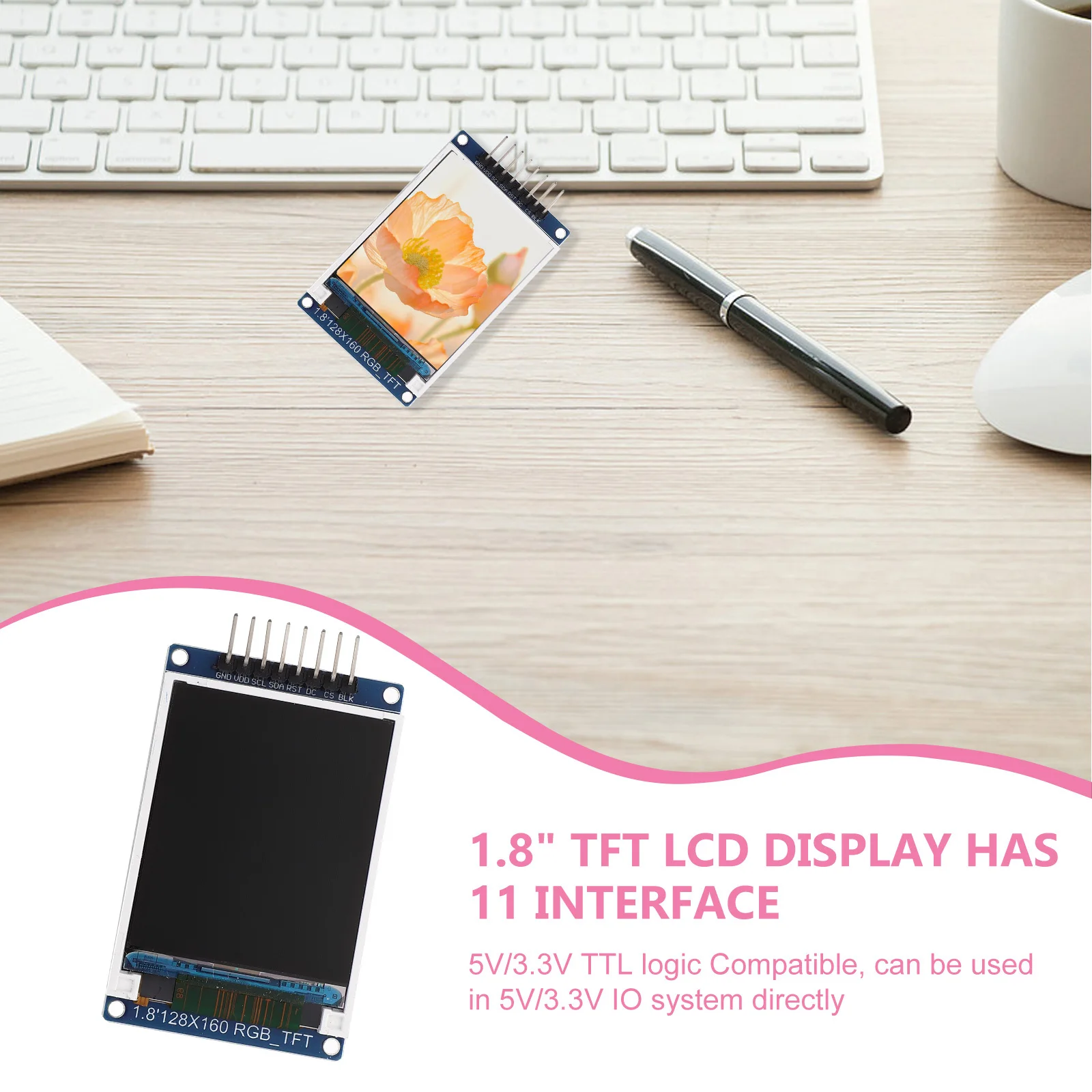 1.8 بوصة St7735s Spi 128x160 وحدة عرض إل سي دي Pcb متوافق مع Ttl المنطق 5 فولت 33 فولت وحدة عرض إل سي دي للأنظمة المدمجة