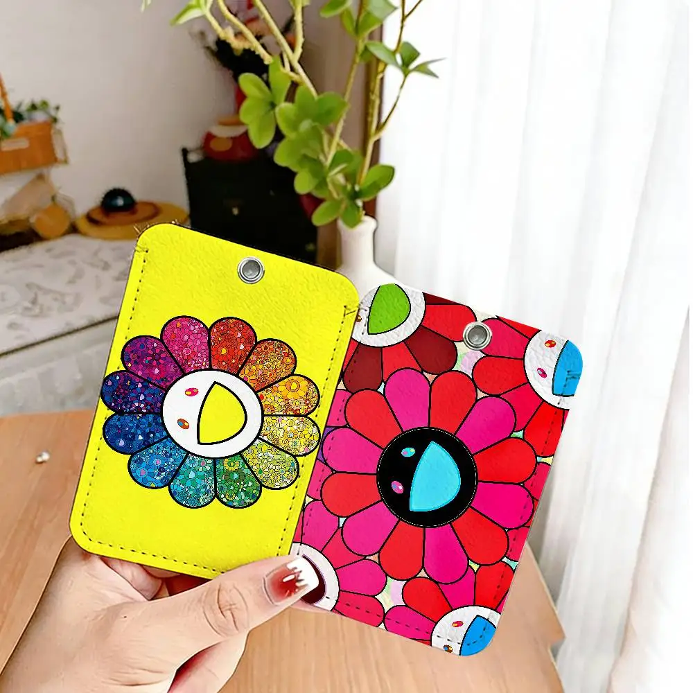 Cute T-Takashi Flowers M-Murakami PU Soft Leather Rectangular Key Card Holder Induction Elevator Protection Cover Youth Accory
