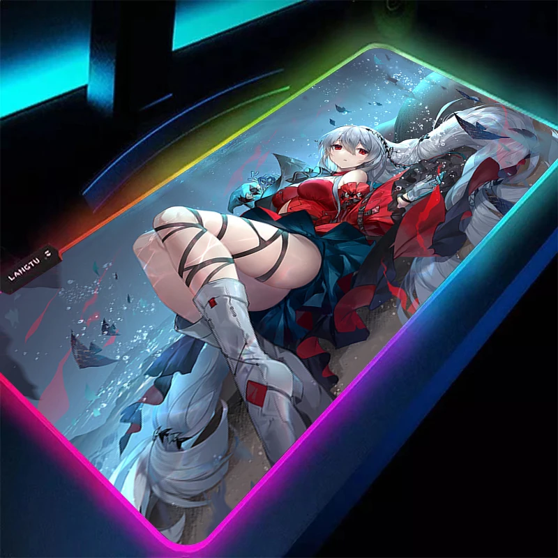 

LED Mouse Pad Gaming Dywan Gamer Keyboard Pad Arknights Skadi Desk Mat Table Carpet RGB Laptop Anime Girl Mousepad For Computer
