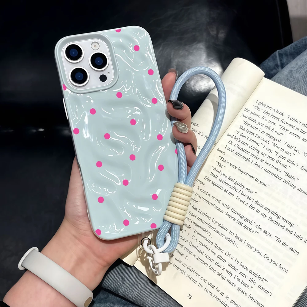 Minimalistische Polka Dots Falten-Silikon-Handyhülle für iPhone 17 15 13 11 12 14 16 17 Pro Max 14 15 Plus 17Air mit Lanyard-Abdeckung – Detail 1