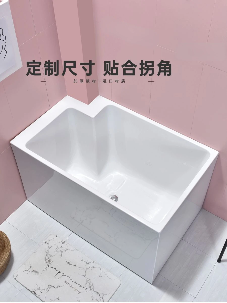 Custom cut corner seamless integrated bathtub household small apartment imported acrylic corner deep bubble adult bathtub