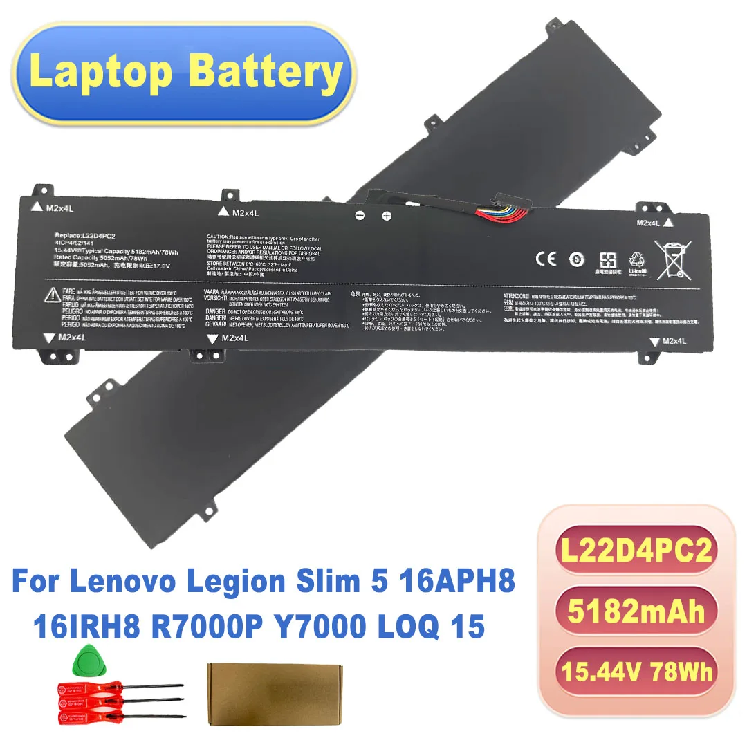 L22D4PC2 L22B4PC2 L22M4PC2 5B11K38744 15.44V 78Wh 5182mAh Battery for Lenovo Legion Slim 5 16APH8 16IRH8 R7000P Y7000 LOQ 15
