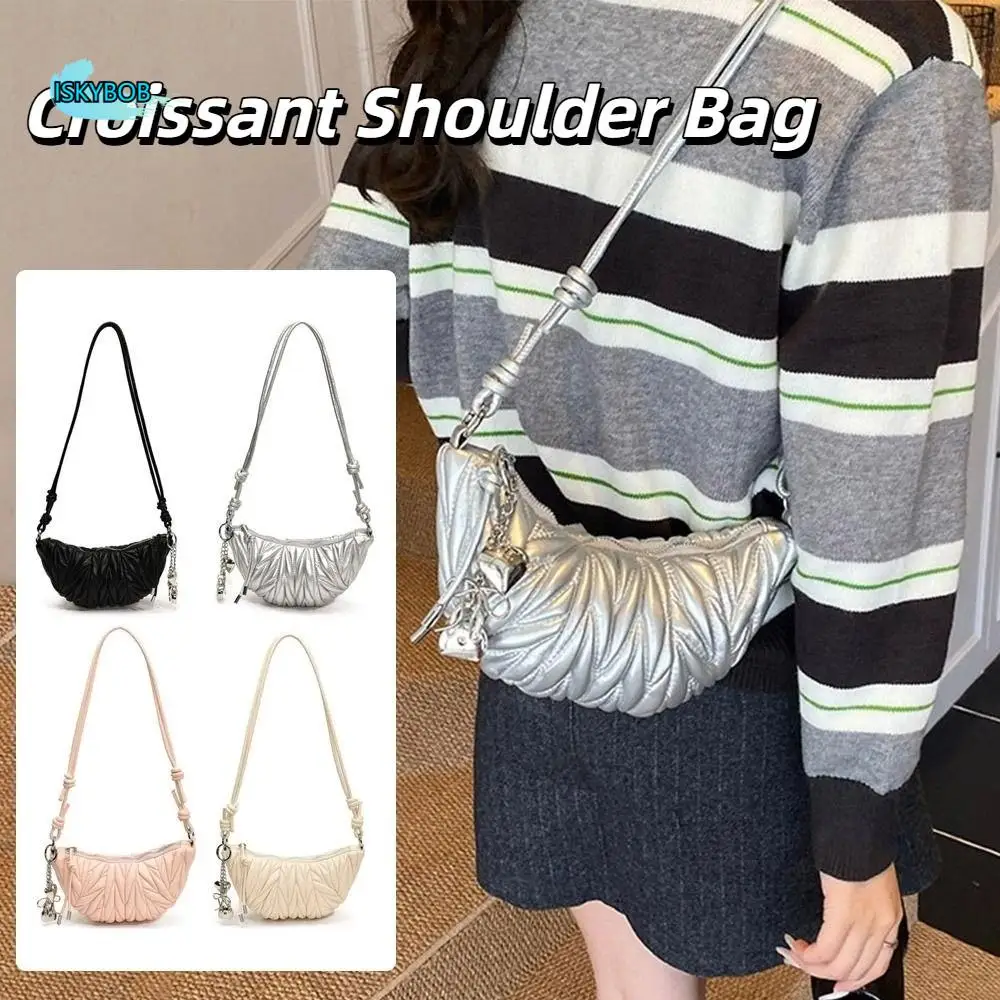 

Crossbody Bag Croissant Shoulder Bag with Pendant Small Pack PU Dumplings Bag Korean Style Solid Color Punk Style Handbags