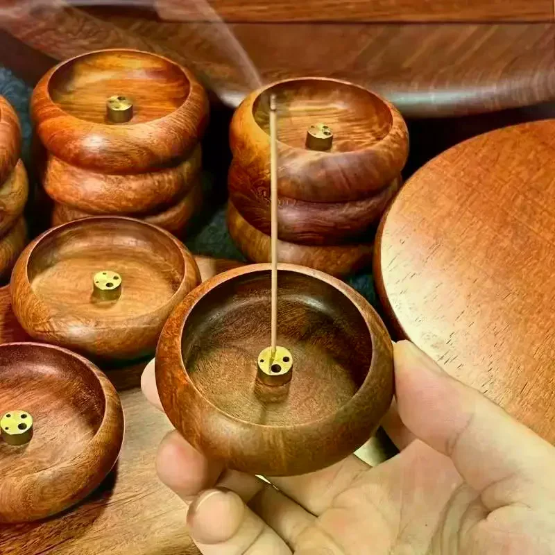 1Pcs Agarwood Tray Holder North American Black Walnut Solid Wood Incense Stick Handmade Tea Ceremony Round Incense Burner
