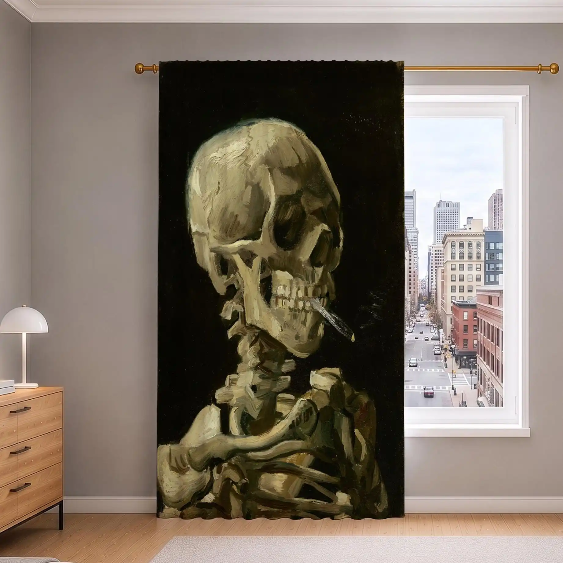 Gothic Skeleton Art Pair Curtains for Living Room Halloween Spooky Decor Window Panels