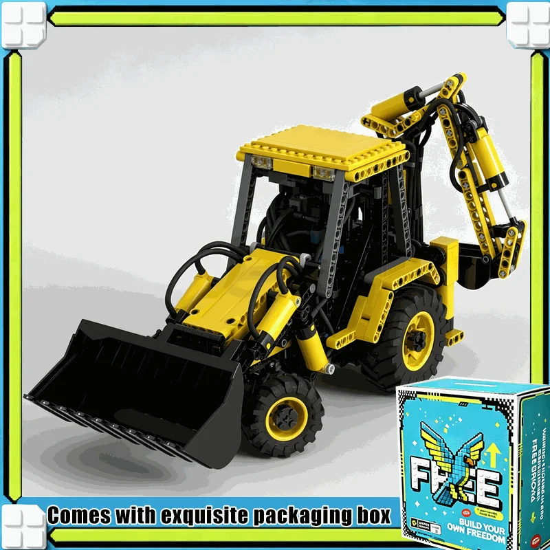 944PCS MOC Motorized Pneumatic Backhoe Loader Engineering Vehicle Model Custom Puzzle Building Blocks Technical DIY Toy Gift