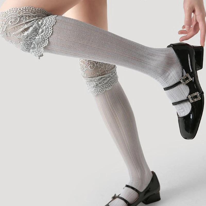 1 쌍 달콤한 프릴 송아지 스타킹 여성 일본식 레이스 로리타 얇은 편안한 솔리드 컬러 송아지 양말