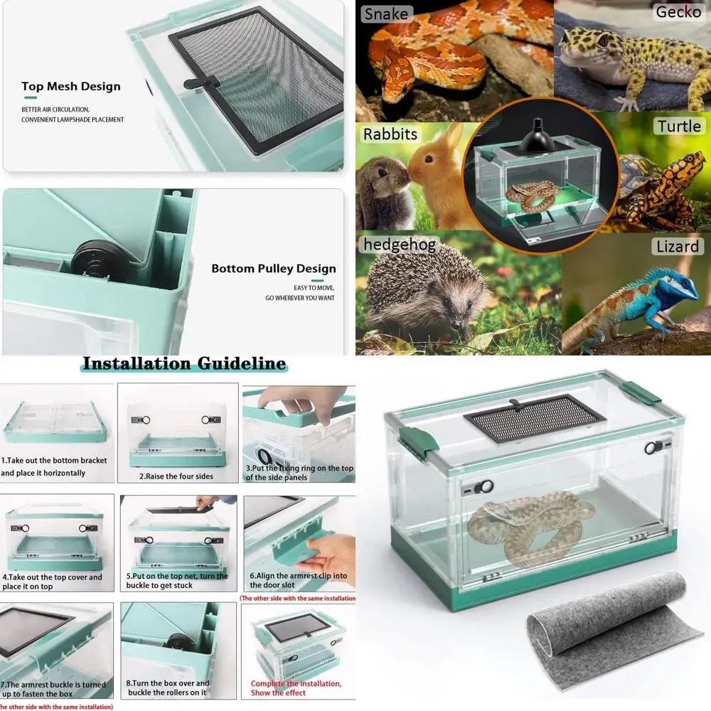 

Большая клетка для среды обитания рептилий для ящериц, гекконов, лягушек, хомяков — серо-синяя, 21,65x12,6x12,2 дюйма